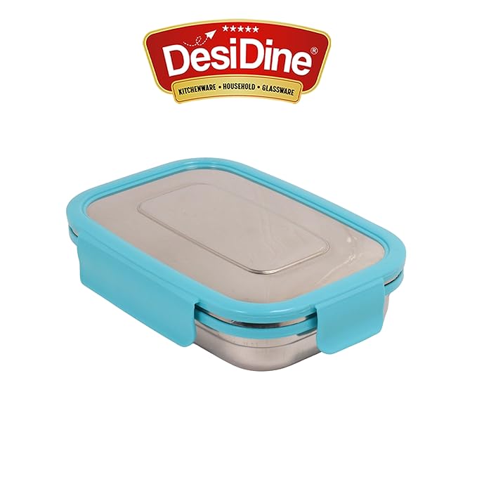 DesiDine Stainless Steel Lunch Box with 1 Small Container & 1 Spoon Ideal for Office, School, Picnic