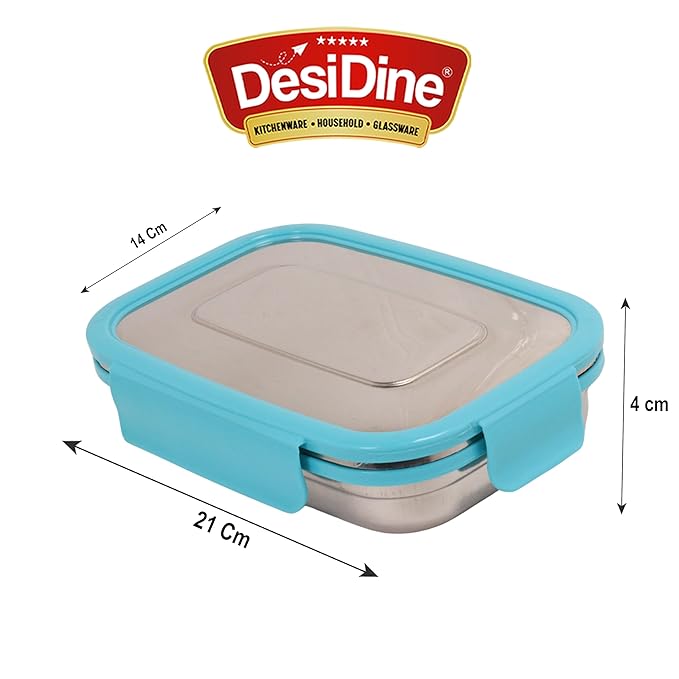 DesiDine Stainless Steel Lunch Box with 1 Small Container & 1 Spoon Ideal for Office, School, Picnic