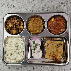 DesiDine Stainless Steel Plates with 5 In1 Compartments Bhojan Thalis