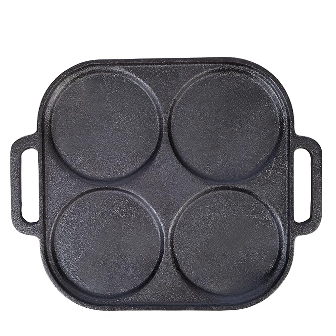 DesiDine Pre-Seasoned Cast Iron Uttapam Pan, 4 Pit, 23 cm, Induction Friendly