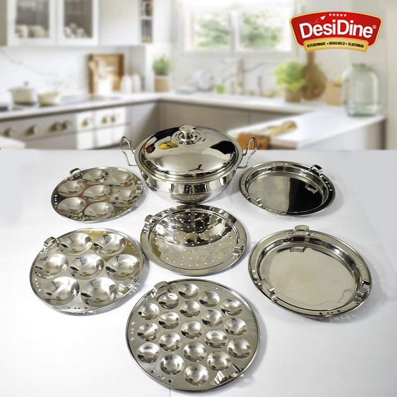 Stainless Steel Induction Base Multi Kadhai 5 Litre (28 cm, 6 Plates, 2 Idli, 2 Dhokla, 1 Mini Idli, 1 Patra) – Heavy Duty