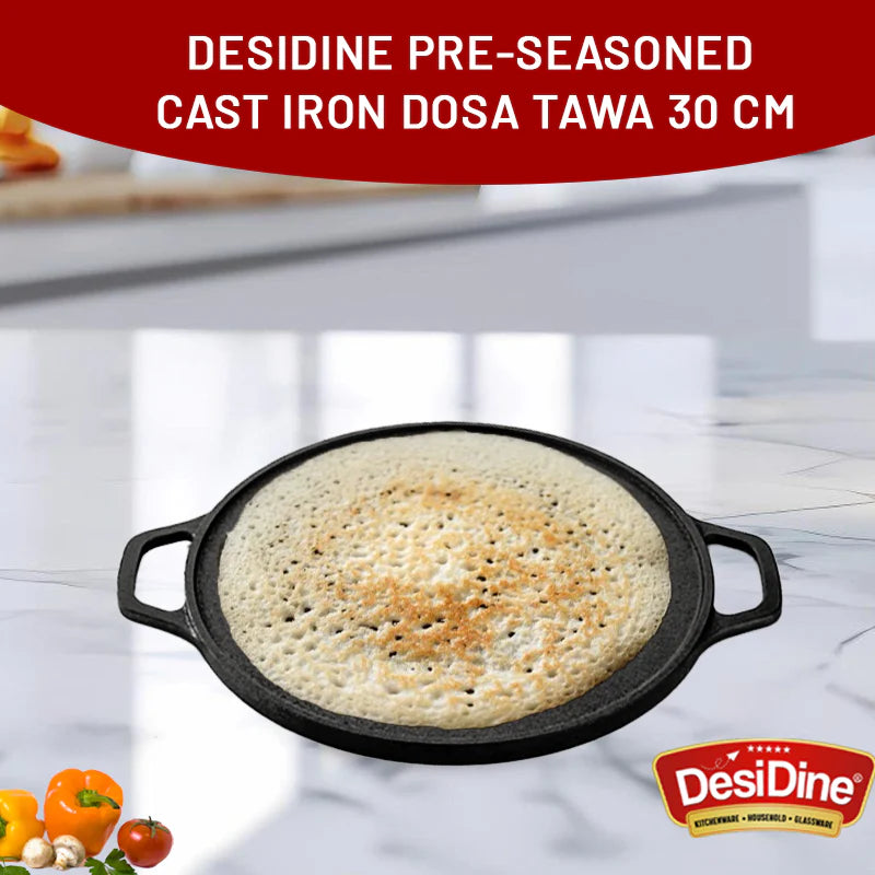 DesiDine Pre-Seasoned 2 pcs Cast Iron Combo ( 22 cm kadhai + 30 Cast Iron Dosa Tawa)