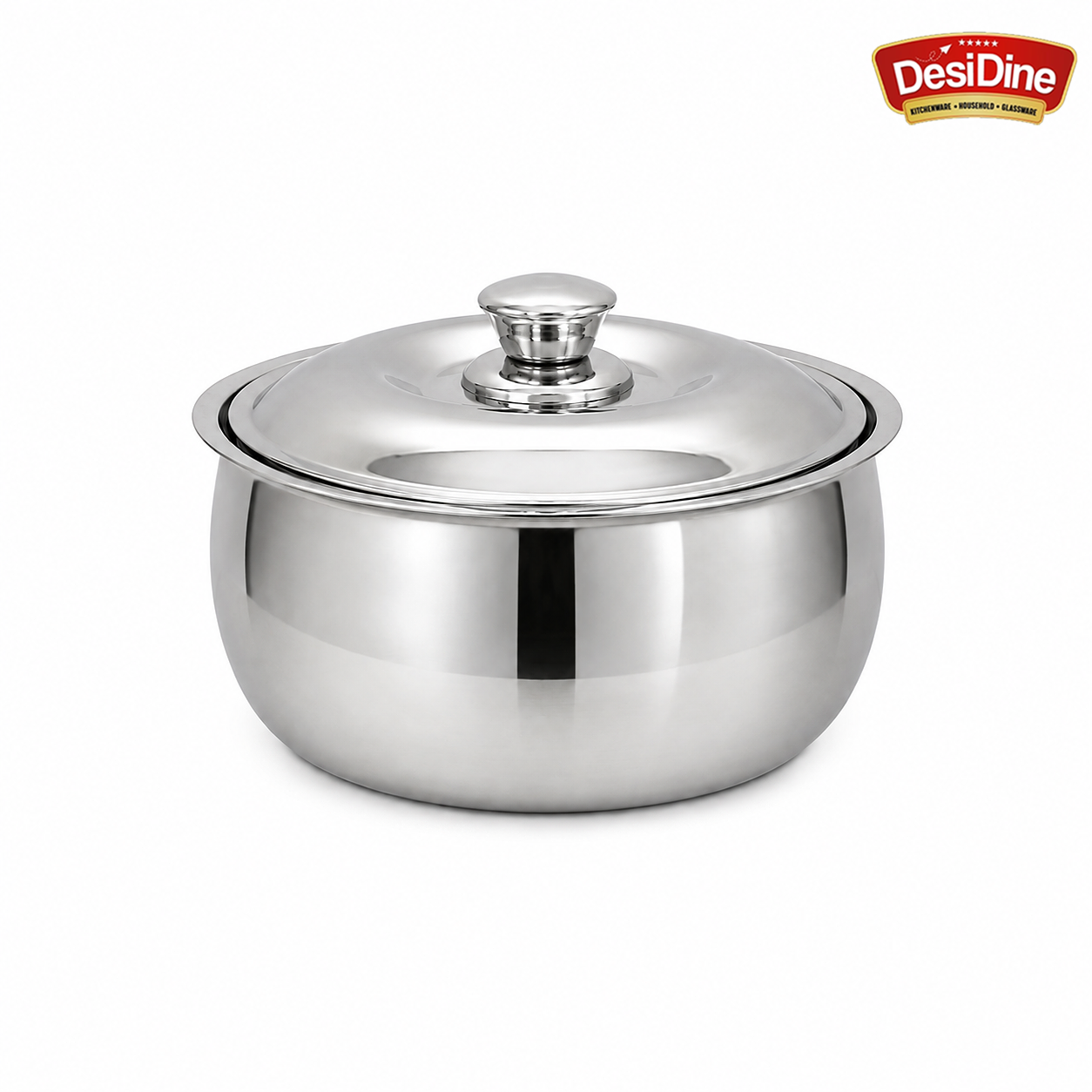 DesiDine Double Wall Stainless Steel Belly Shape Casserole, Insulated Thermal Serving Bowl
