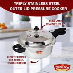 DesiDine Triply Steel 3 Litres Pressure Pan Cooker