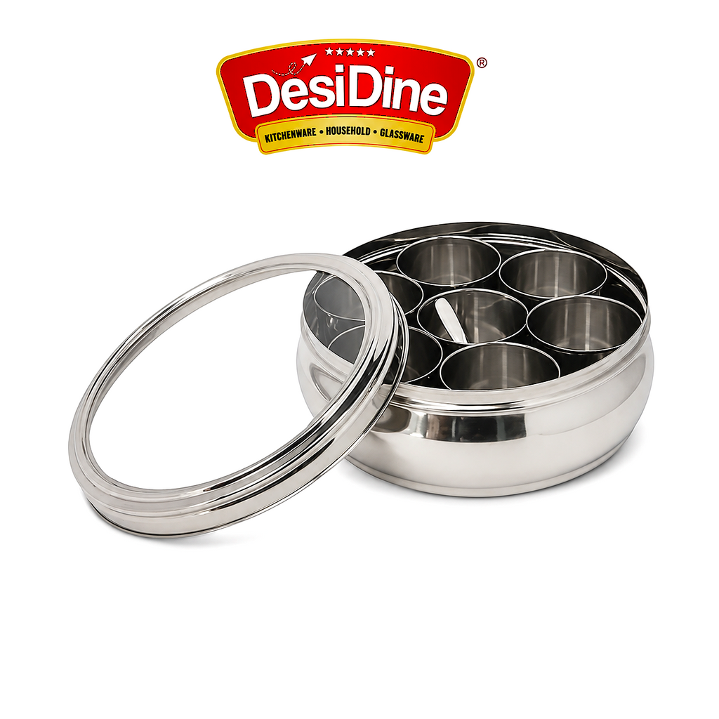 Desidine Stainless Steel Belly Shape Masala Box with Lid