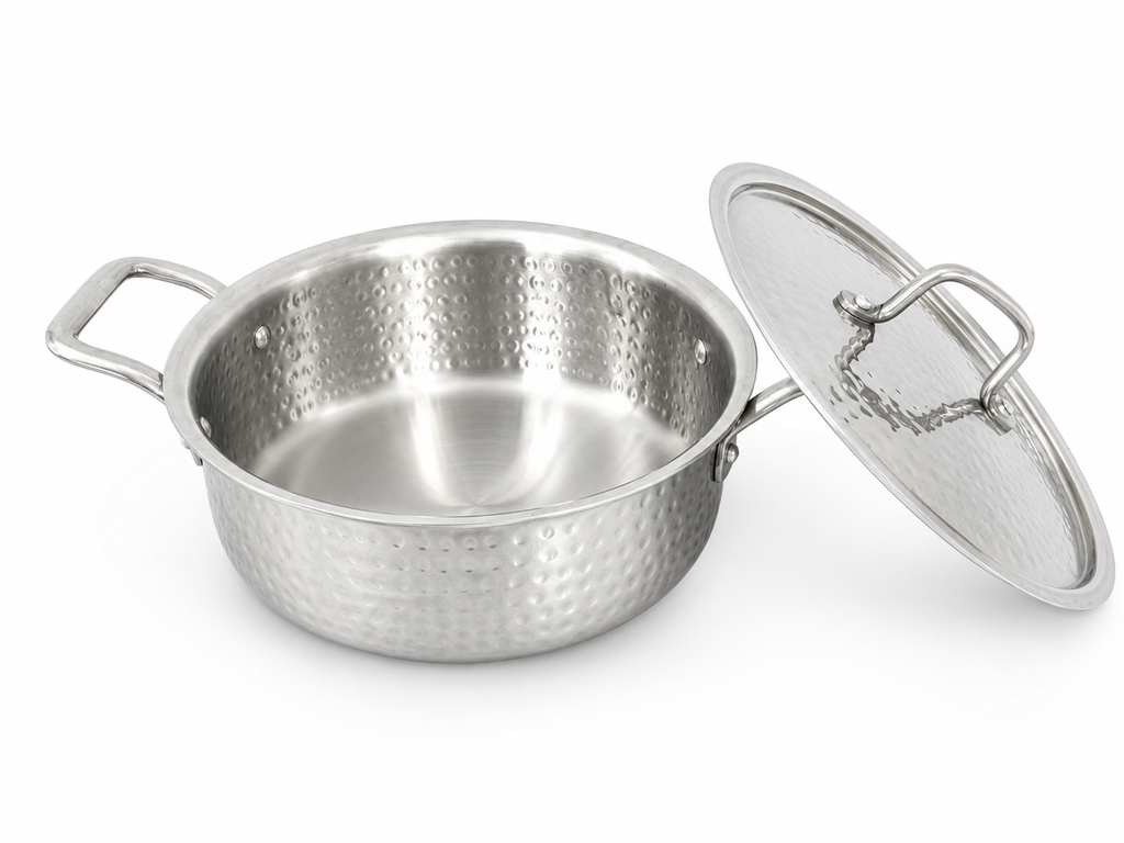 DesiDine Triply Hammered Steel Mini Sauce Pot/Mini Biryani Pot With Steel Lid