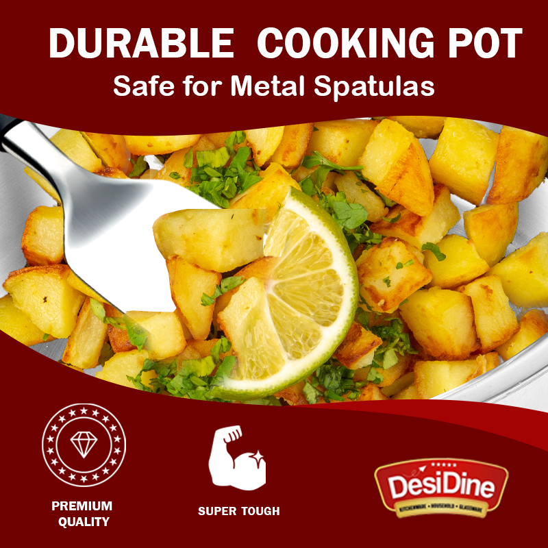 DesiDine Stainless Steel Triply Sauce Pot/ Biryani Pot With Glass lid