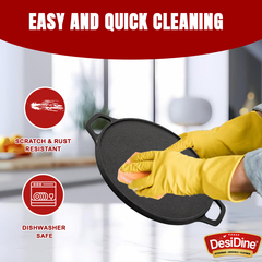 DesiDine Pre-Seasoned Cast Iron Dosa Tawa 30 cm