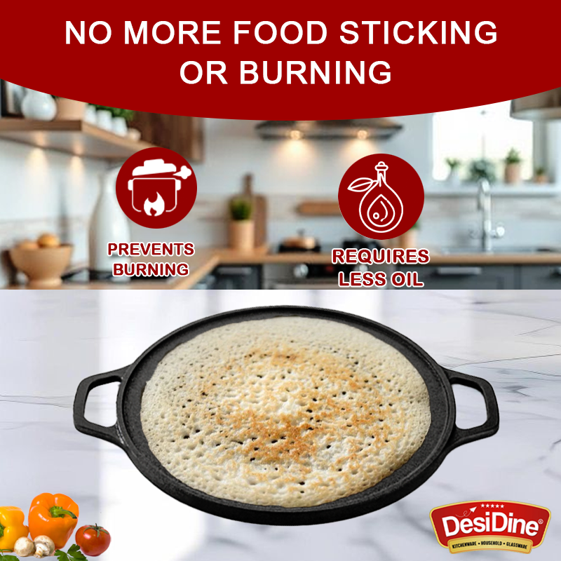DesiDine Pre-Seasoned Cast Iron Dosa Tawa 30 cm