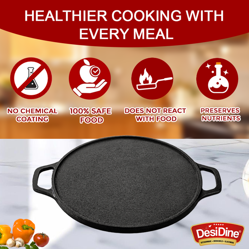 DesiDine Pre-Seasoned Cast Iron Dosa Tawa 30 cm