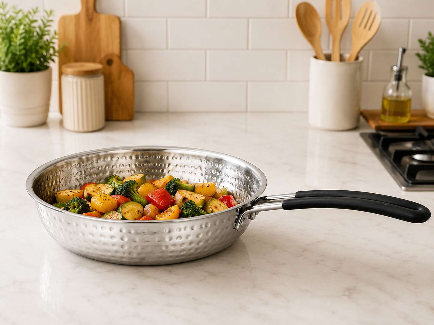 DesiDine Triply Hammered Steel Insulated Cool Grip Frypan