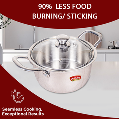 DesiDine Stainless Steel Triply Sauce Pot/ Biryani Pot With Glass lid