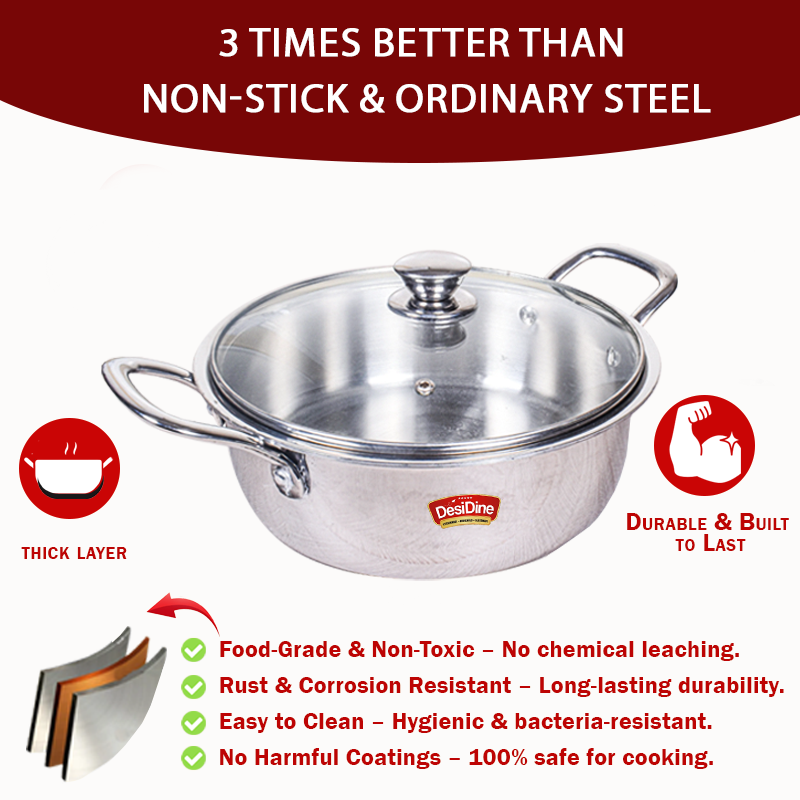 DesiDine Triply Stainless Steel Mini Sauce Pot/Mini Biryani Pot