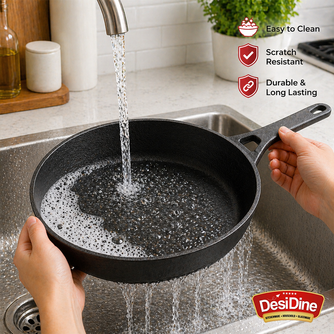 DesiDine Pre-Seasoned Cast Iron Fry pan With Silicon Handle Cover