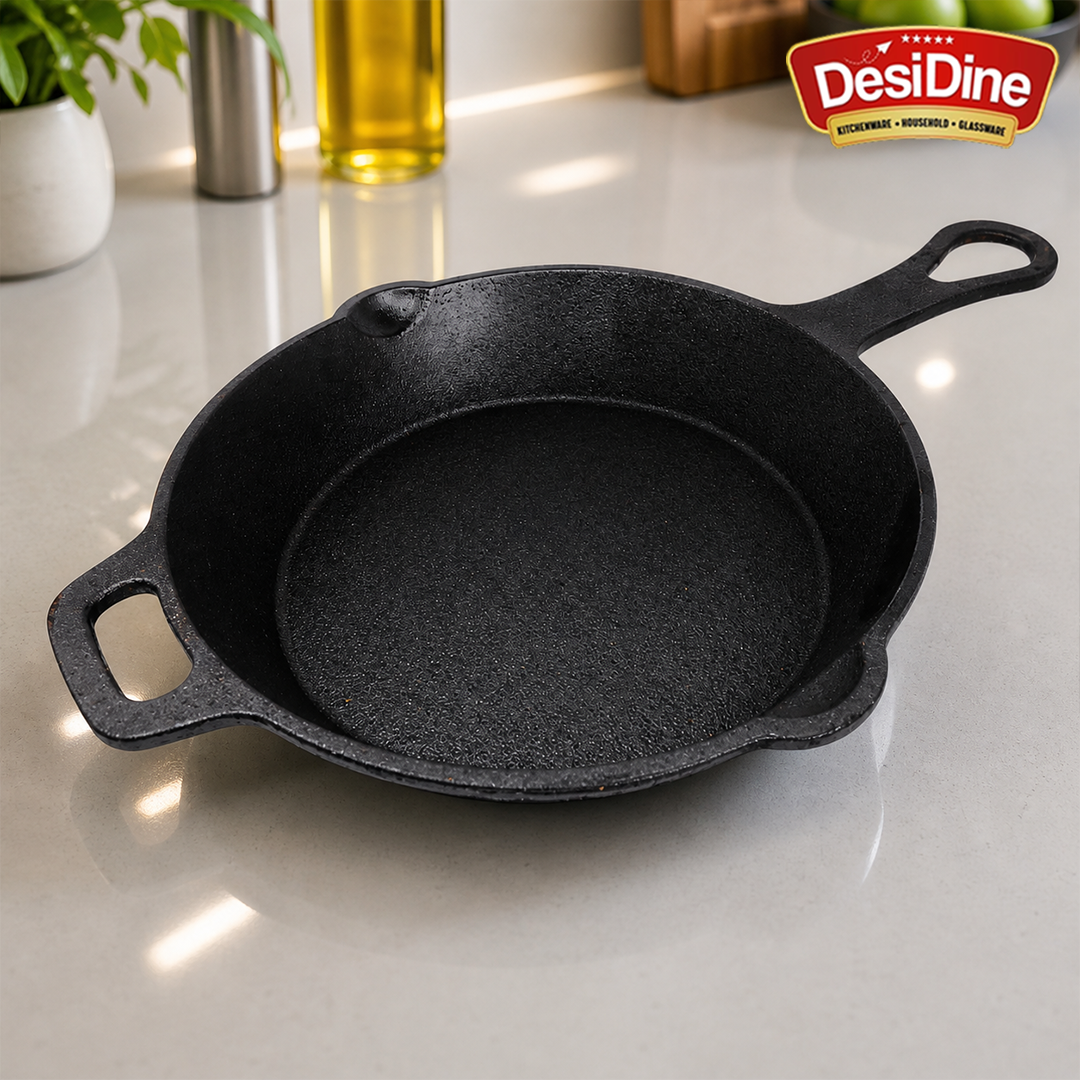DesiDine Pre-Seasoned Cast Iron Frypan/Cast Iron Skillet, Gas and Induction Compatible 1.8 Litre, 26 cm