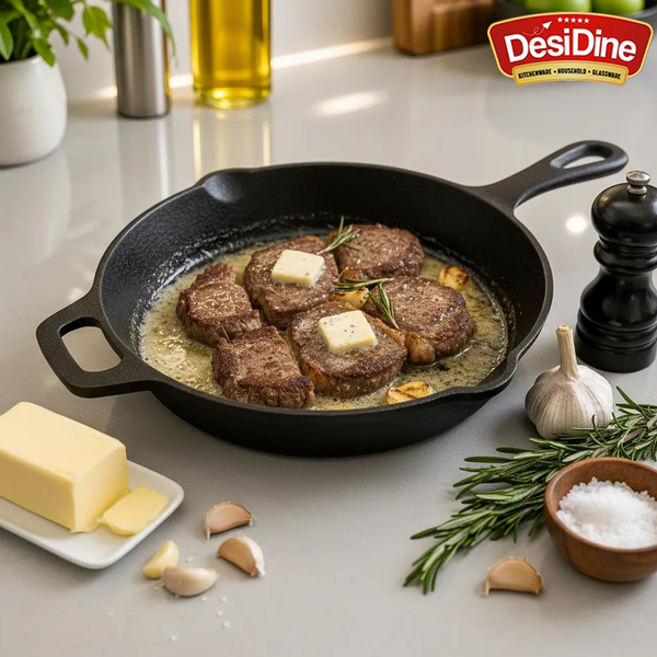 DesiDine Pre-Seasoned Cast Iron Frypan/Cast Iron Skillet, Gas and Induction Compatible 1.8 Litre, 26 cm