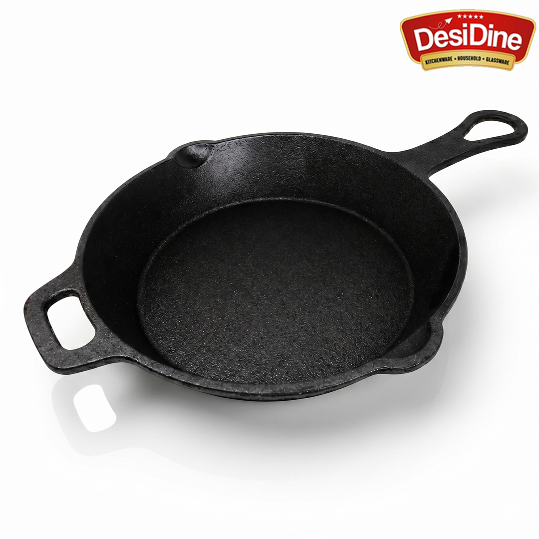DesiDine Pre-Seasoned Cast Iron Frypan/Cast Iron Skillet, Gas and Induction Compatible 1.8 Litre, 26 cm
