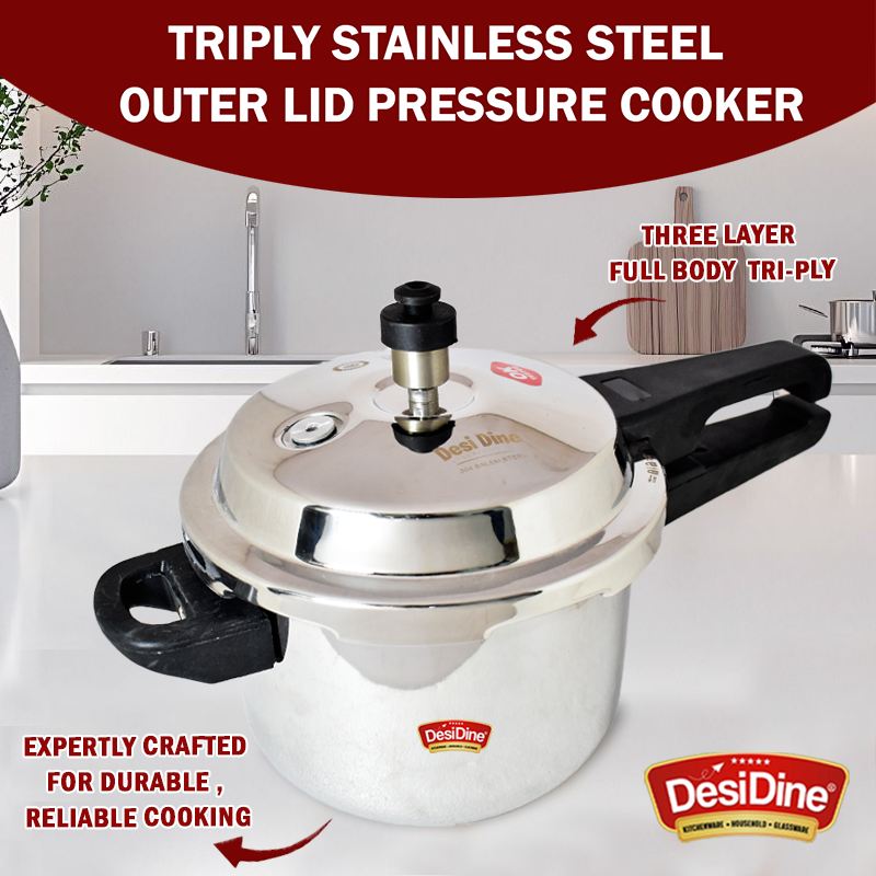 DesiDine Triply Stainless Steel Outer Lid Pressure Cooker – Desi Dine