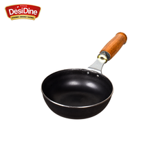 DesDine 100% Pure Sheet Iron Tadka Pan with Wooden Handle