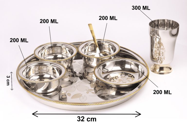 Desidine Stainless Steel Two-Tone Floral Thali Set 7 Piece Set
