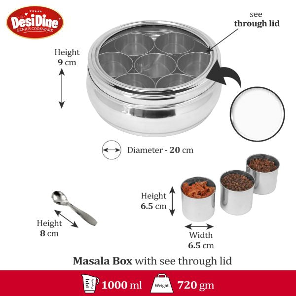 Desidine Stainless Steel Belly Shape Masala Box with Lid