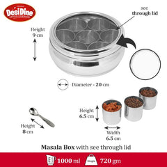 Desidine Stainless Steel Belly Shape Masala Box with Lid