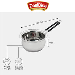 DesiDine Heavy Material Stainless Steel Belly Shape Milk Pan/Saucepan/Tea Pan