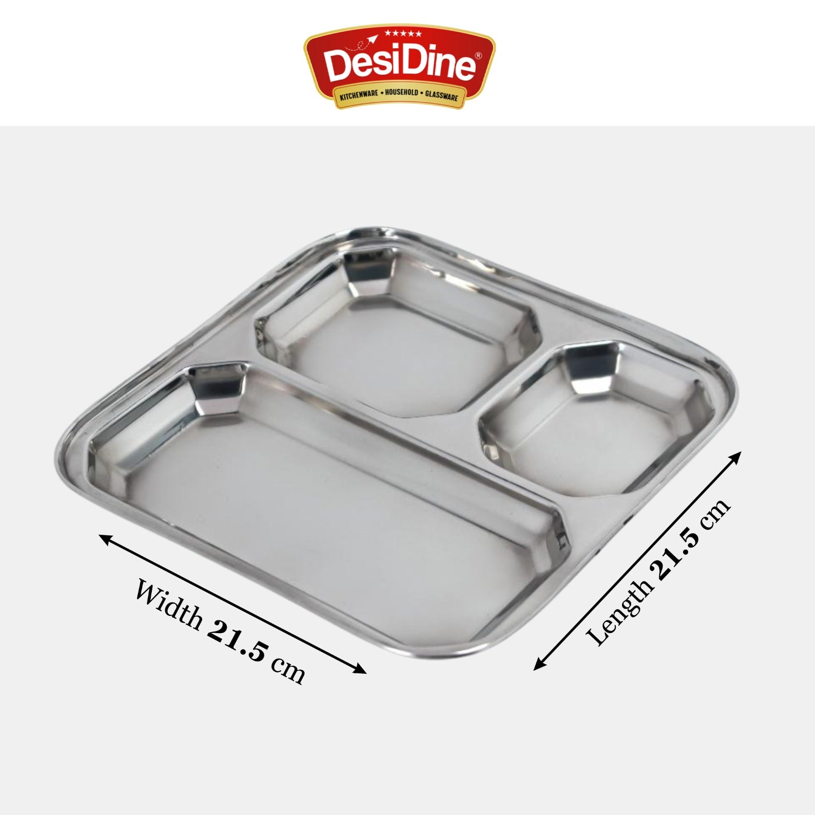 DesiDine 3 In 1 Stainless Steel Plates with Compartments Set of 6