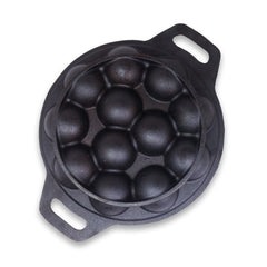 DesiDine Pre Seasoned Cast Iron Paniyaram/Appam Pan, 12 pits, 25 cm (With Silicon Handle Cover)