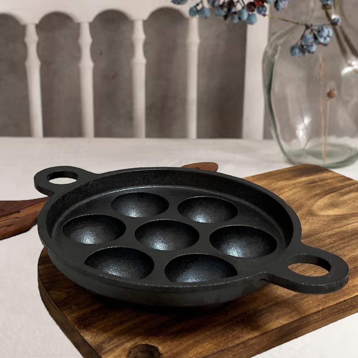 DesiDine Pre-Seasoned Cast Iron Paniyaram/Appam Pan (7-Pit)
