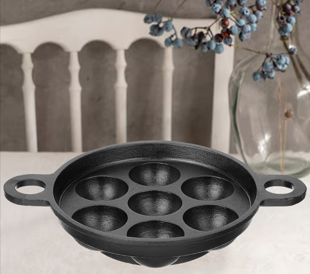 DesiDine Pre-Seasoned Cast Iron Paniyaram/Appam Pan (7-Pit)