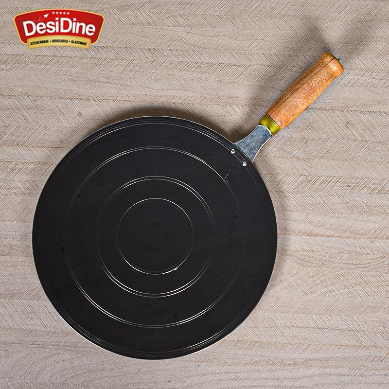 DesiDine Concave 100% Pure Sheet Iron Tava with Wooden Handle, 30 cm