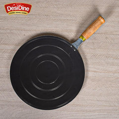 DesiDine Concave 100% Pure Sheet Iron Tava with Wooden Handle, 30 cm