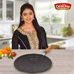 DesiDine Concave 100% Pure Sheet Iron Tava with Wooden Handle, 30 cm
