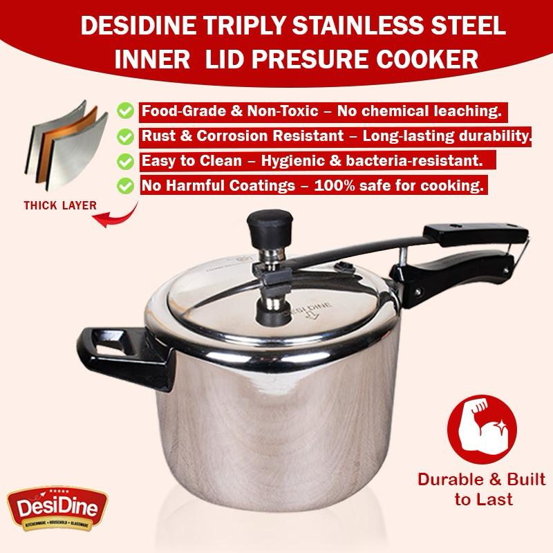 DesiDine Triply Stainless Steel Inner Lid Pressure Cooker