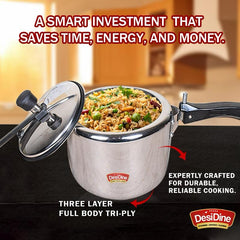DesiDine Triply Stainless Steel Inner Lid Pressure Cooker