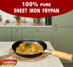 DesDine Pre-Seasoned Sheet Iron Frypan With Wooden Handle