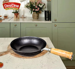 DesDine Pre-Seasoned Sheet Iron Frypan With Wooden Handle