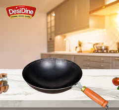 DesDine Pre-Seasoned Sheet Iron Wok with Wooden Handle (31 cm)