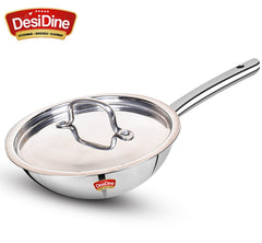 DesDine Triply Stainless Steel Wok with Steel Lid (24 cm)