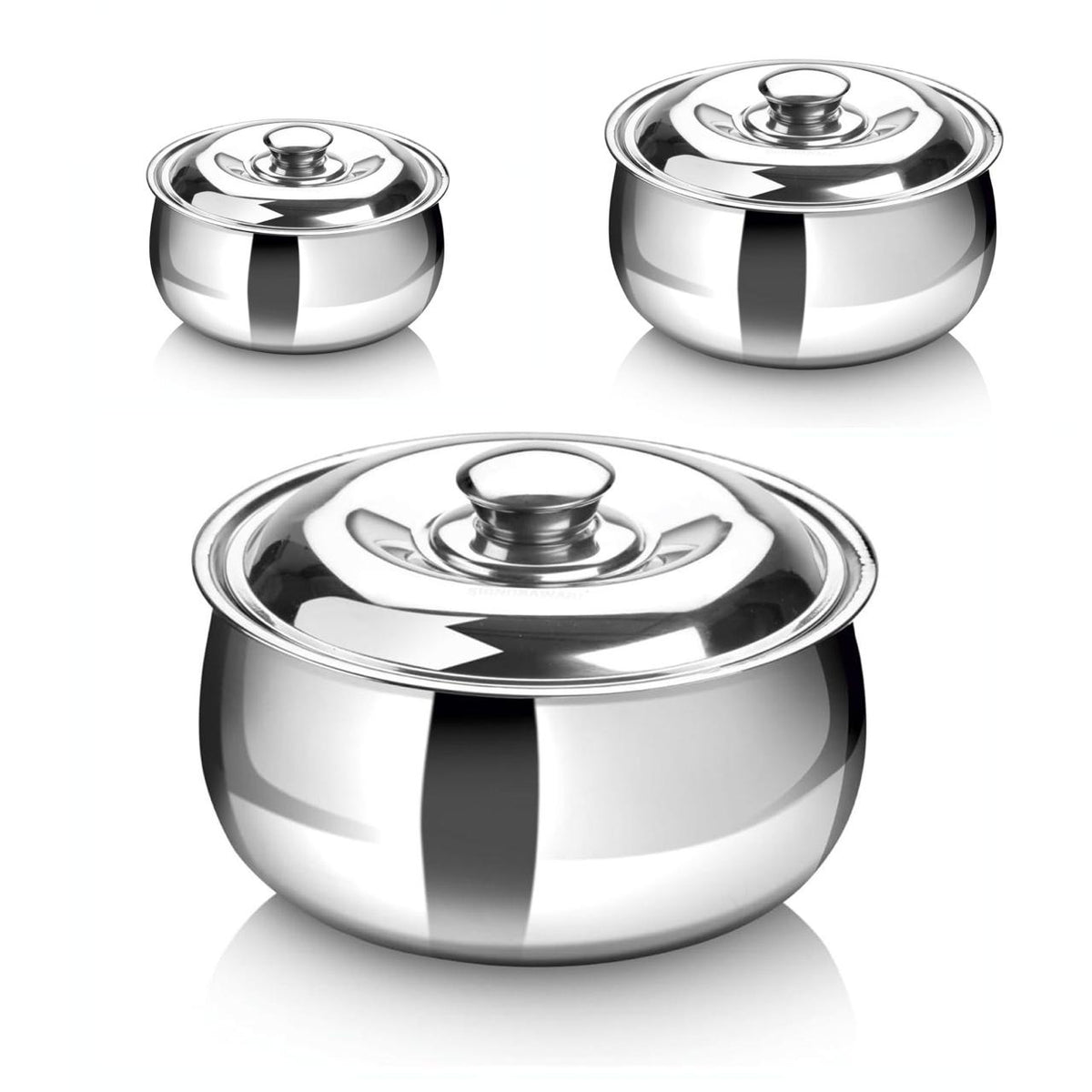 DesiDine Casserole Combo Set Of 3 Stainless Steel Double Wall Insulated Belly Shape