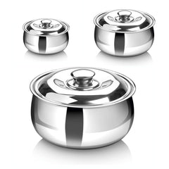 DesiDine Casserole Combo Set Of 3 Stainless Steel Double Wall Insulated Belly Shape