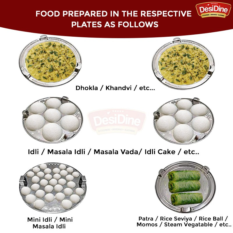 Stainless Steel Induction Base Multi Kadhai 5 Litre (28 cm, 6 Plates, 2 Idli, 2 Dhokla, 1 Mini Idli, 1 Patra) – Heavy Duty