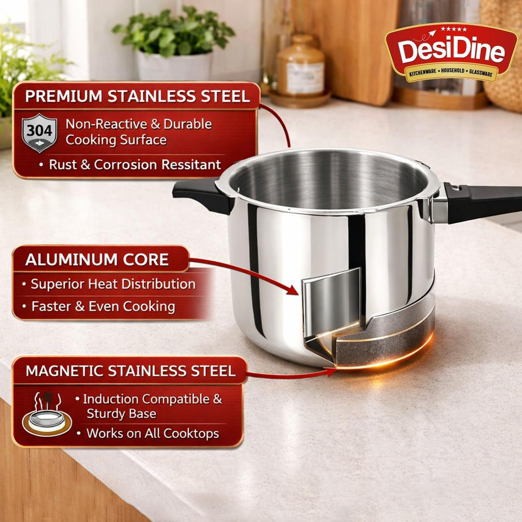 DesiDine Triply Stainless Steel Outer Lid Pressure Cooker