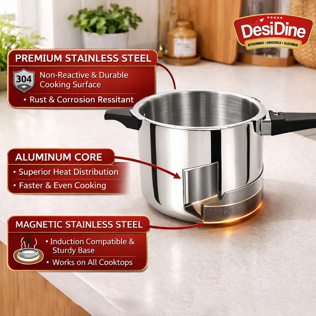 DesiDine Triply Stainless Steel Outer Lid Pressure Cooker