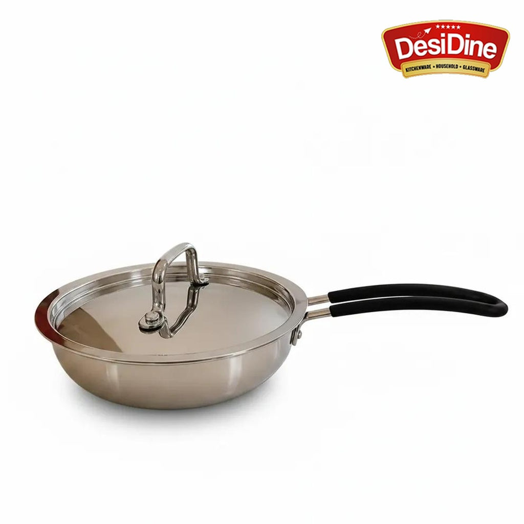 DesiDine Triply Stainless Steel Insulated Cool Grip Frypan With Steel Lid