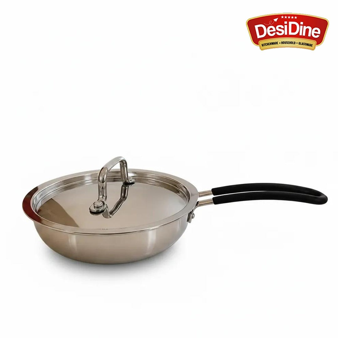 DesiDine Triply Stainless Steel Insulated Cool Grip Frypan With Steel Lid