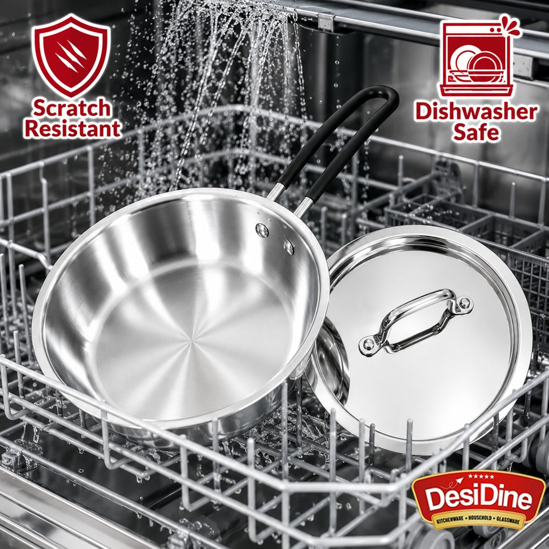 DesiDine Triply Stainless Steel Insulated Cool Grip Frypan With Steel Lid