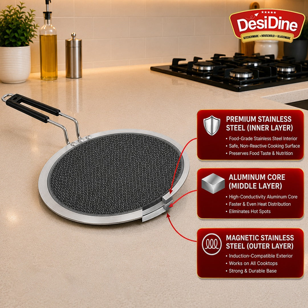 DesiDine Honeycomb Triply Roti Tawa Scratch Resistant (25 cm)