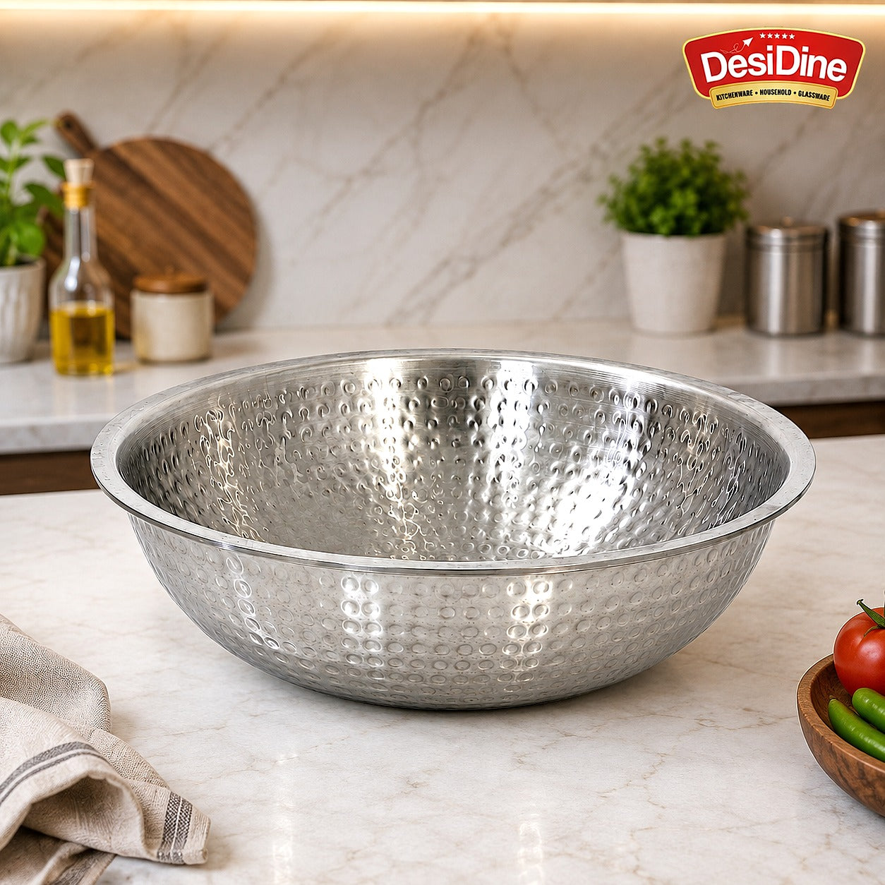 DesiDine Triply Stainless Steel Hammered Tasla For Dough Making & Cooking